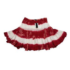 Chaudry Women Size M Red White Boho Peasant Tie Dye Tiered Ruffle Mini Skirt NEW
